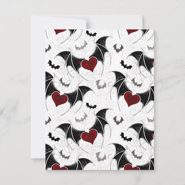 Carte Coeur d'Halloween avec ailes de chauve-souris noir (Devant)