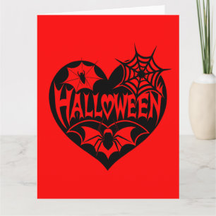 Carte Coeur d'Halloween, Forme de Coeur Noir, Spider Web