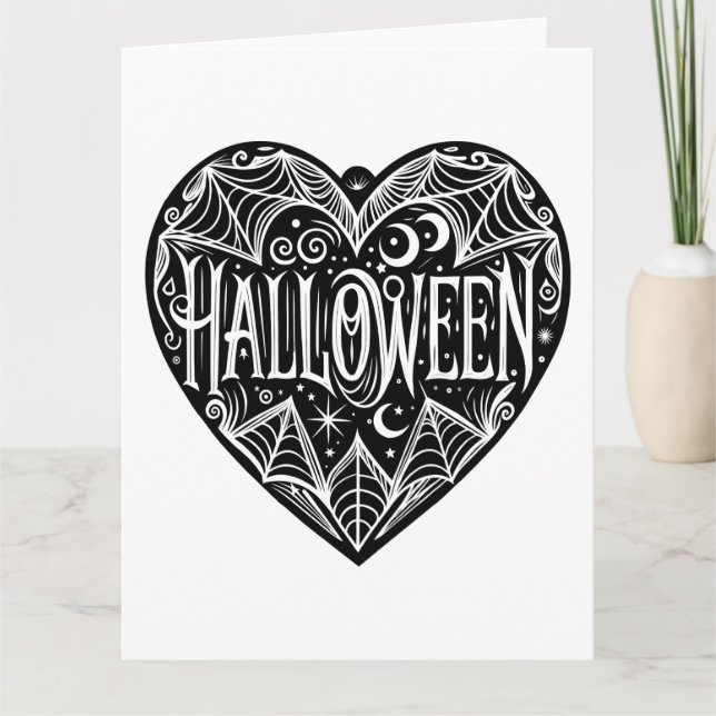 Carte Coeur d'Halloween, Forme de Coeur Noir, Vacances (Devant)