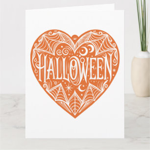 Carte Coeur d'Halloween, Forme de Coeur Orange, Vacances