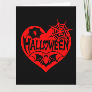 Carte Coeur d'Halloween, Forme de Coeur Rouge, Spider We