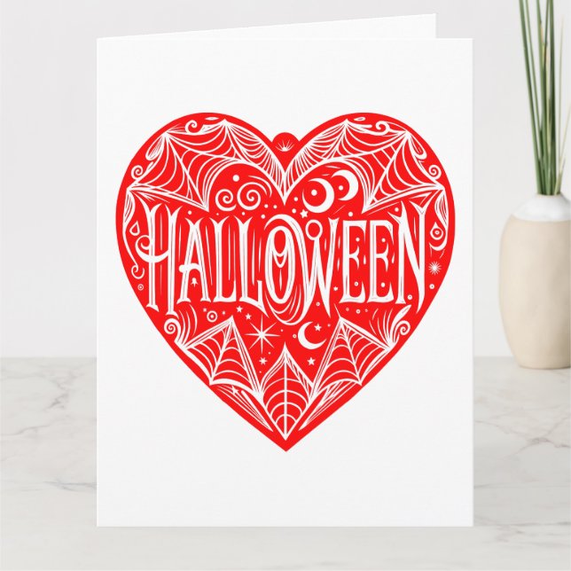 Carte Coeur d'Halloween, Forme de Coeur Rouge, Vacances (Devant)