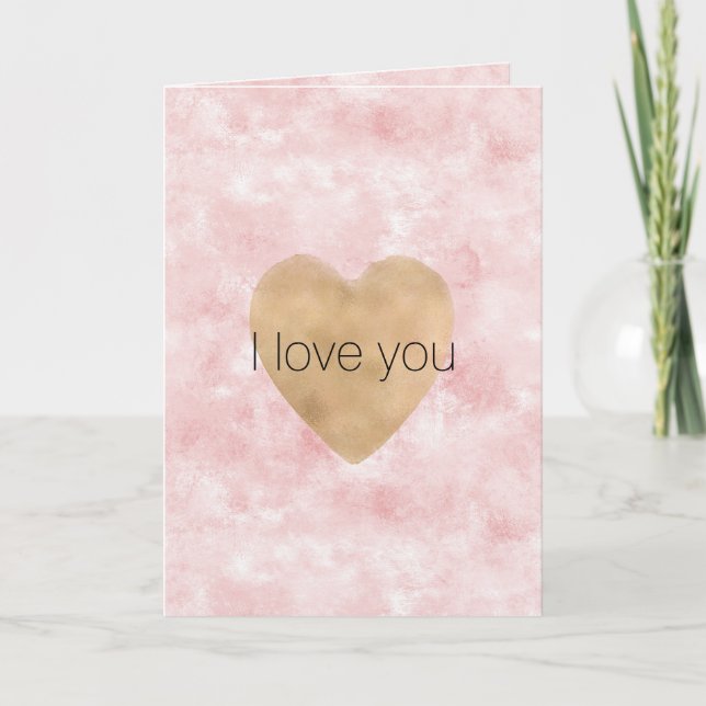 Carte Coeur d'or rose rose Fille (Devant)