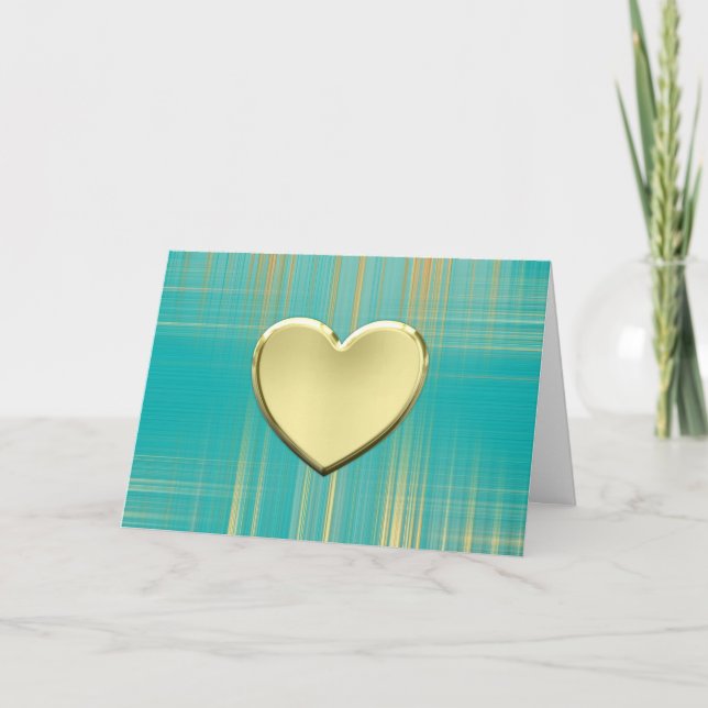 Carte Cœur doré sur carreaux turquoise (Devant)