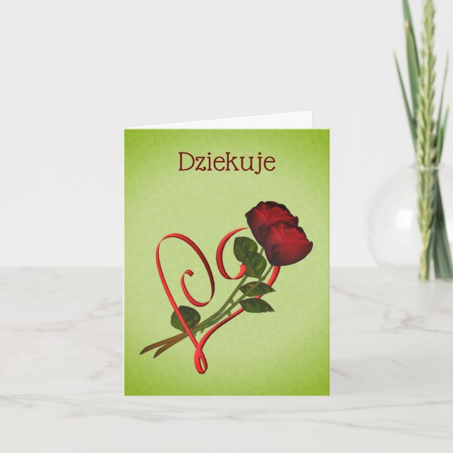 Carte Coeur Dziekuje Merci Rouge Roses (Devant)