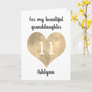 Carte Cœur en aquarelle or pour le 11e anniversaire de m