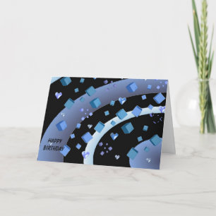 Carte Cœur et Cubes Flottants Anniversaire