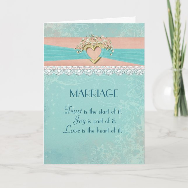 Carte coeur et dentelle en or mariage (Devant)
