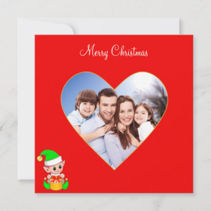 Carte Coeur familial personnalisé et joli Noël d'elfe
