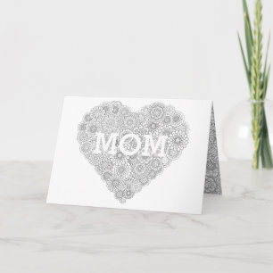 Carte Coeur Fleur Fête des Mères : Couleur adulte
