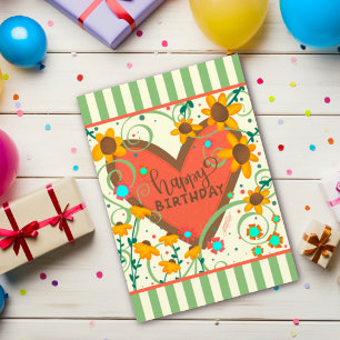 Carte Coeur Floral Daisy Amusants Anniversaire Inspirivé