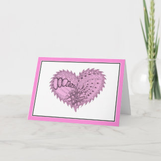 Carte Cœur gribouillé rose vif hérissé