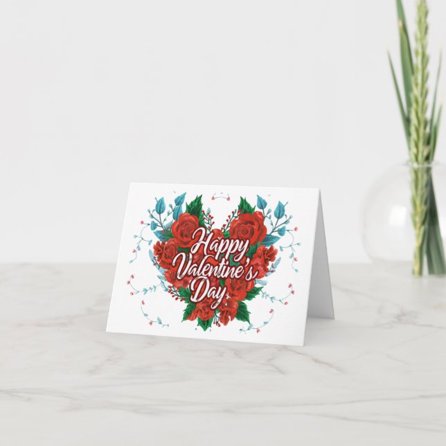 Carte Coeur Heureuse Sainte-Valentin Floral Rose (Devant)