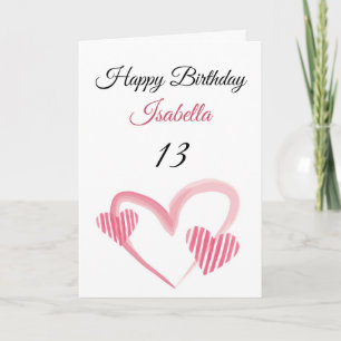 Carte Coeur peint rose pâle 13e anniversaire