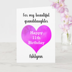 Carte Coeur personnalisé 11e anniversaire petite-fille