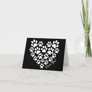 Carte Cœur personnalisé avec empreinte de patte noir et 