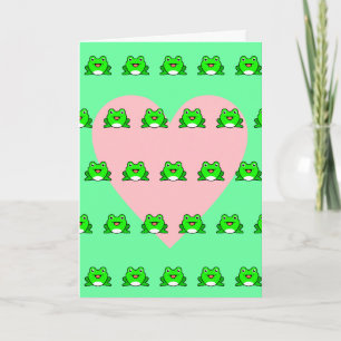 Carte Coeur rose et grenouilles bondissent année Anniver