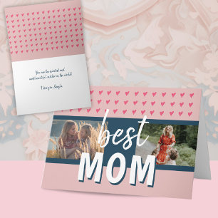 Carte Coeur rose mignon Meilleure maman 2 Photos Fête de