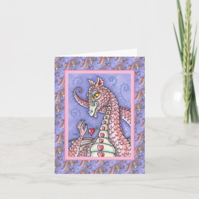 CARTE CŒUR SUR UNE CHAÎNE DRAGON ROSE SAINT-VALENTIN, FA (Devant)