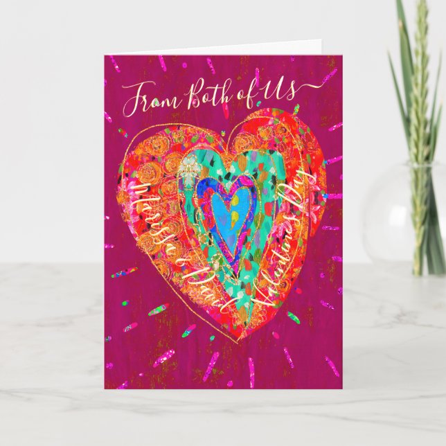 Carte Cœur Turquoise Rose Rétro Hippie Saint-Valentin (Devant)