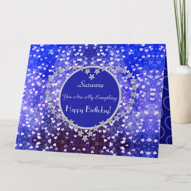 Carte Cœurs Bokeh personnalisés pour un anniversaire spé (Devant)