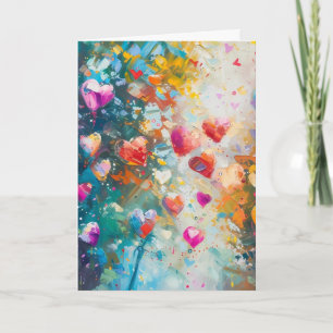 Carte Cœurs Colorés Peinture Art Amour Romantique       