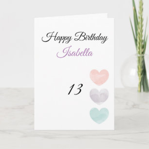 Carte Coeurs d'aquarelle couleur mignonne 13 Anniversair