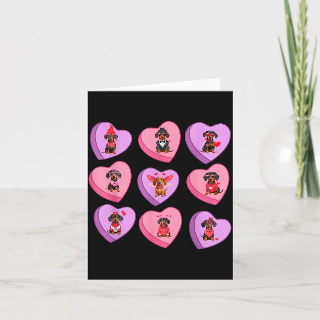 Carte Cœurs de Dachshund Bonbons Saint-Valentin Chien We (Devant)