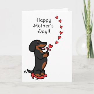 Carte Coeurs de la Fête des Mères Noires et Tan Dachshun