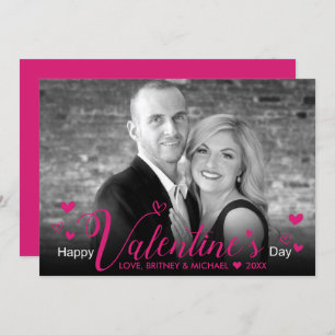 Carte Coeurs de script rose chic Photo noir blanc modern
