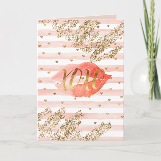 Carte Coeurs d'or rose pâle Lèvres de Parties scintillan (Devant)