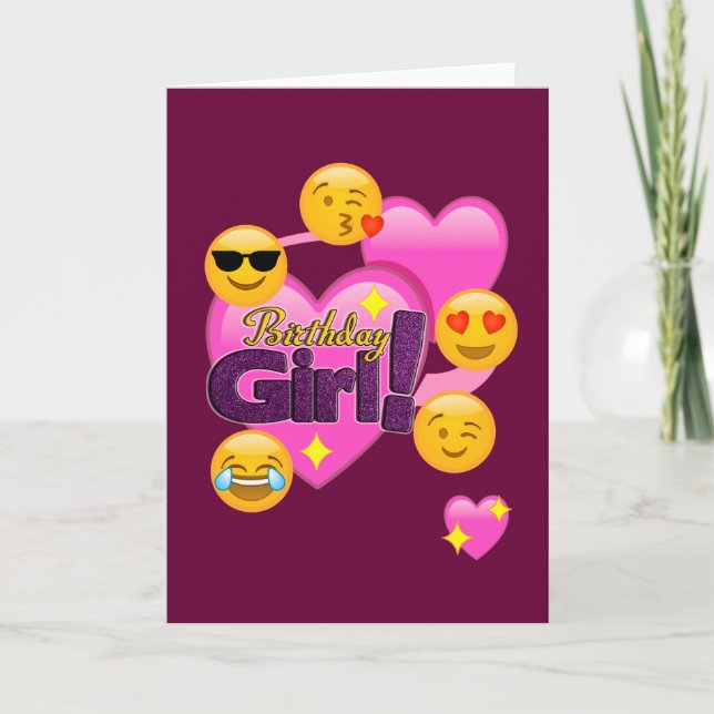 Carte Coeurs & Emojis Fille d'anniversaire (Devant)