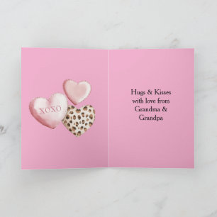 Carte Coeurs Empreintes de léopard XOXO Rose
