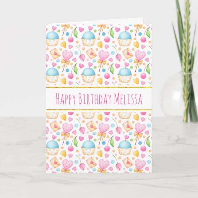 Carte Coeurs et amour Aquarelle Motif Anniversaire (Devant)