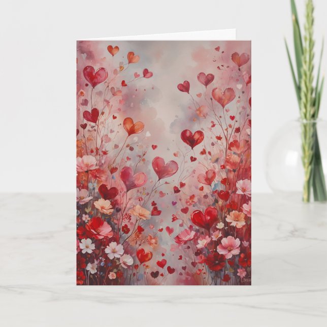 Carte Coeurs et fleurs romantiques Saint-Valentin (Devant)