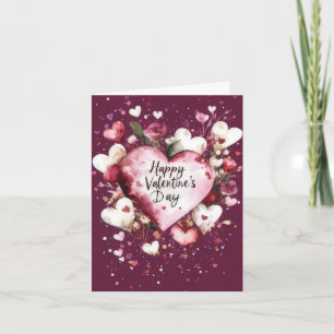 Carte Coeurs et fleurs roses Salutation de Saint Valenti