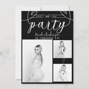 Carte Coeurs modernes Black & White Photo Party Annivers