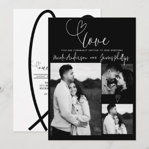 Carte Coeurs modernes Noir & Blanc Minimal AMOUR Mariage