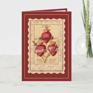 Carte Coeurs religieux catholiques de Jésus Marie Joseph