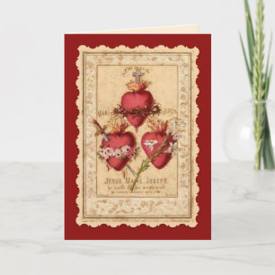 Carte Coeurs religieux vintages de Jésus Marie et Joseph