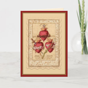 Carte Coeurs religieux vintages de Jésus Marie et Joseph