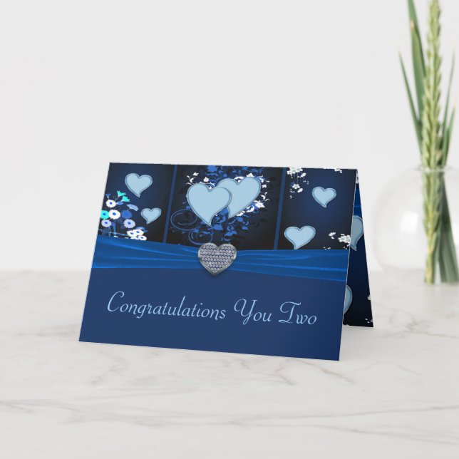 Carte Coeurs romantiques dans Congrats floral bleu (Devant)