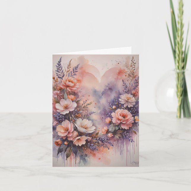 Carte Cœurs Romantiques et Fleurs Saint-Valentin (Devant)