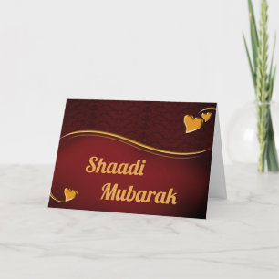 Carte Cœurs romantiques Shaadi Mubarak rouge et or