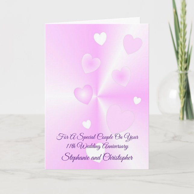 Carte Coeurs roses 11e anniversaire de Mariage personnal (Devant)