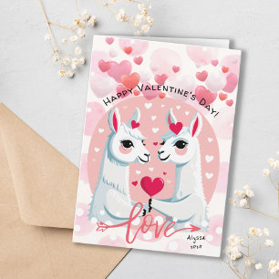 Carte Coeurs roses doux Llama Couple Saint Valentin