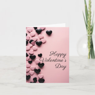 Carte Coeurs roses et noirs sur sol rose Saint Valentin