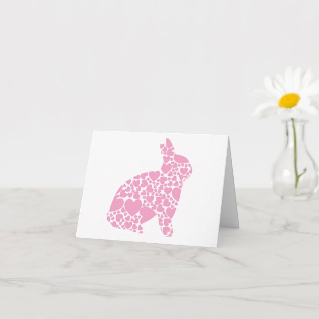 Carte coeurs roses Je t'aime Lapin (Petite plante)