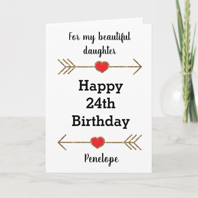 Carte Coeurs rouges et or 24e anniversaire (Devant)