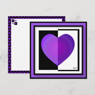 Carte Cœurs violets battants en N&B